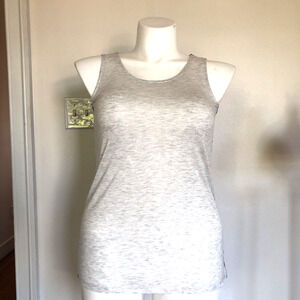 HEM & THREAD Ivory Front Blue Brown Back Knit Round Neck Tank Top Size Small